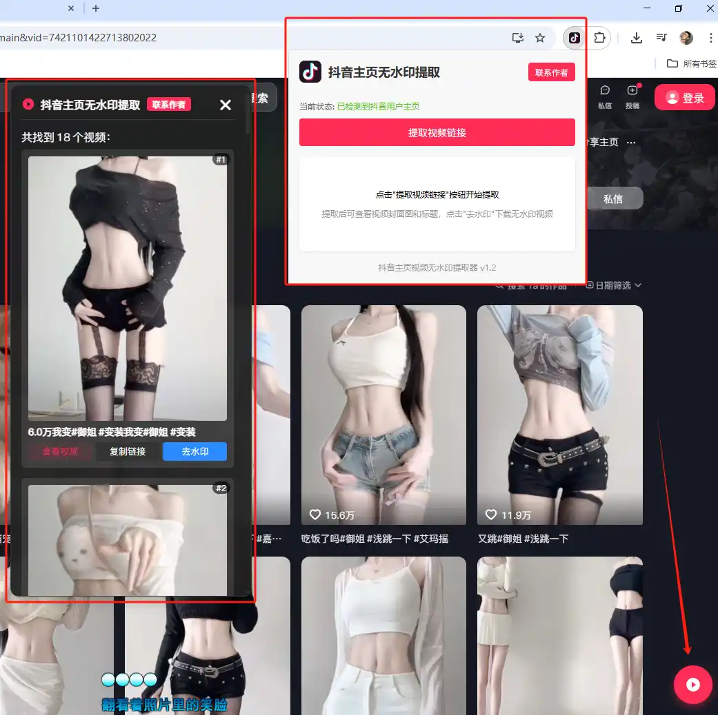 抖音主页批量无水印解析🔥自动采集数据🔥超牛逼  全网首发！Google浏览器插件！一键启动批量采集！无水印下载视频 - 小落资源网